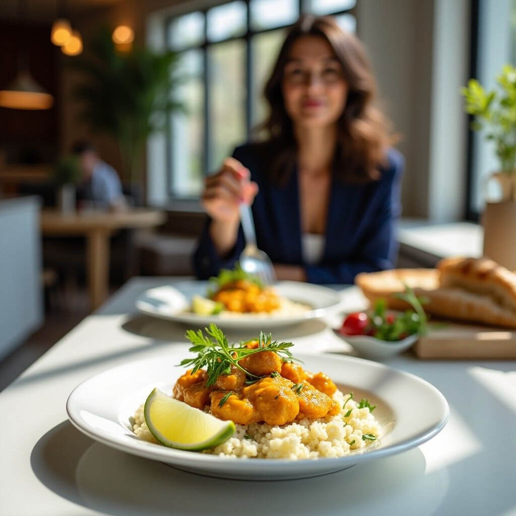 A warmly lit kitchen with a beautifully plated Nourish’d Beef Bolognese Gnocchi on a rustic wooden table. The dish features tender gnocchi coated in a rich, slow-cooked beef bolognese sauce, garnished with fresh herbs. Nearby, a new mum cradles her newborn, radiating comfort and nourishment. Fresh ingredients like ripe tomatoes and basil subtly enhance the wholesome, high-quality feel of the scene.